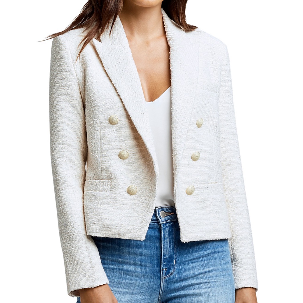 L’agence Brooke Double Breasted Cropped Tweed Blazer